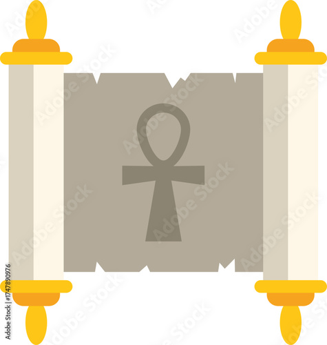 Papyrus scroll displaying the ankh, an ancient egyptian hieroglyphic symbol associated with life, protection, and the afterlife