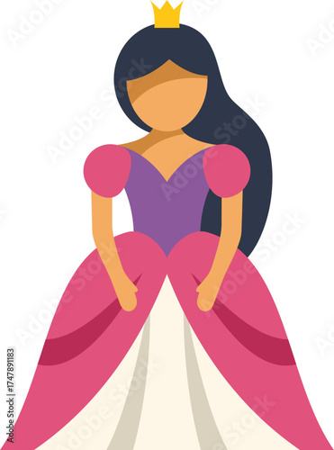 Cartoon illustration of a beautiful brunette princess wearing a pink dress and crown standing