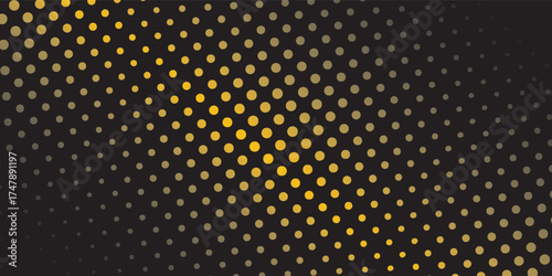 Halftone yellow dots pattern and black gradient grunge texture background. illustration modern