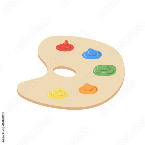 Artist's Paint Palette with Colorful Paint Blobs Vector