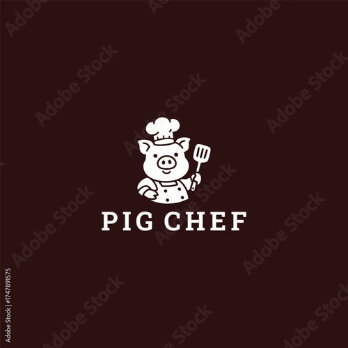 Pig chef logo vector illustration