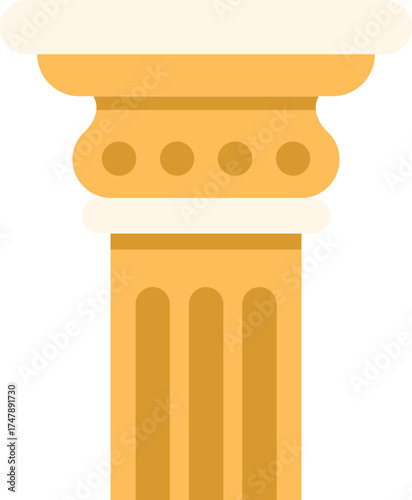 Golden greek column with a detailed capital and a fluted shaft, representing ancient architecture and classical style