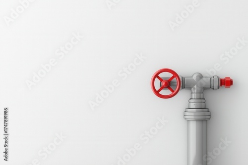 Industrial Water Pipe with Red Valve on White Background