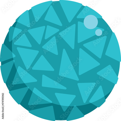 Turquoise sphere with triangular pattern reflecting light, isolated on white background