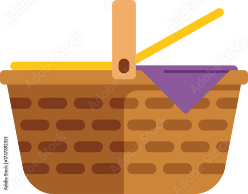 This wicker picnic basket is full of food and waiting to be taken on a summer picnic lunch