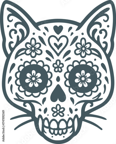 Dia de los Muertos Sugar Skull Dog Vector  Day of the Dead Animal Illustration	