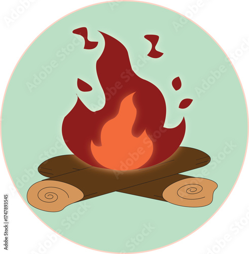 Campfire Icon, Burning Firewood, Vector Bonfire Illustration for Camping or Outdoor Adventure