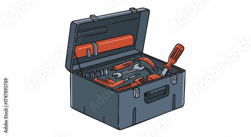 Toolbox filled with various tools for home repair and maintenance projects open wide