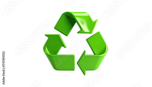 Glossy, emerald-green recycling symbol with curved arrows on a black background