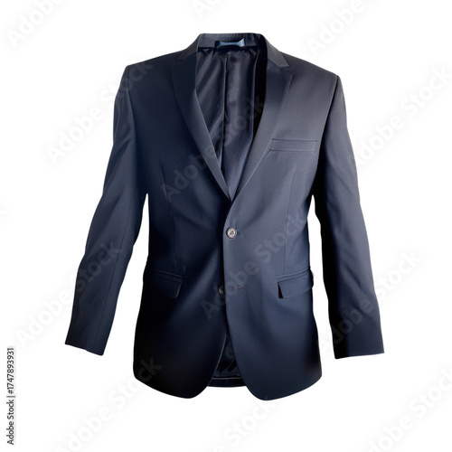 Elegant navy blue suit jacket for professional attire concepts