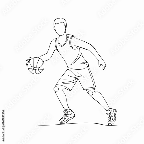 A silhouette vector illustration of a sport player running with a ball, representing basketball, competition in a game