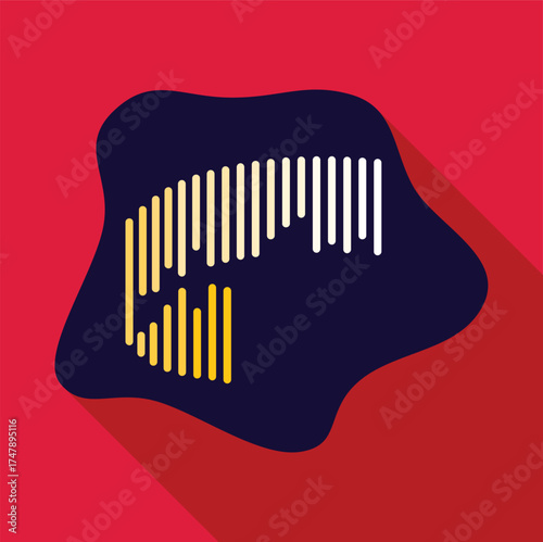 Abstract audio spectrum wave with vertical bars forming a sound wave on dark blue and red background