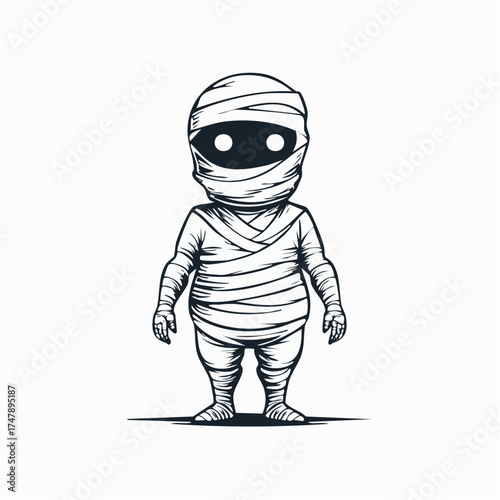 A funny vector cartoon illustration of a child in an mummy costume depicted as a comic book character for Halloween fun