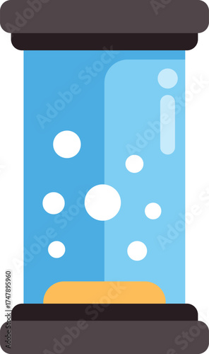 Laboratory equipment showcasing futuristic technology, featuring a glass tube filled with blue liquid and bubbles