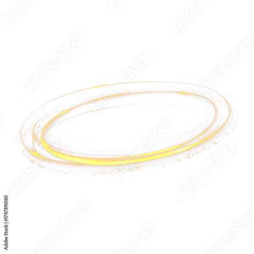 Futuristic glowing round neon ring PNG with luxury gold illumination, magic spark effects, and transparent background, ideal for modern design, digital illustration, and vector artwork