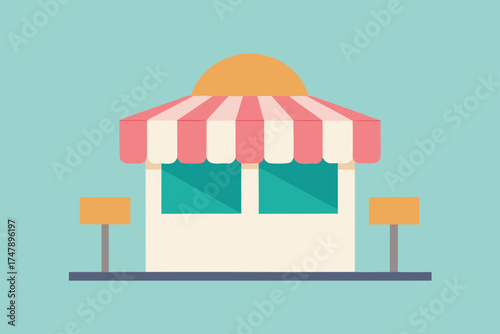 Illustration of a small shop with striped awning top