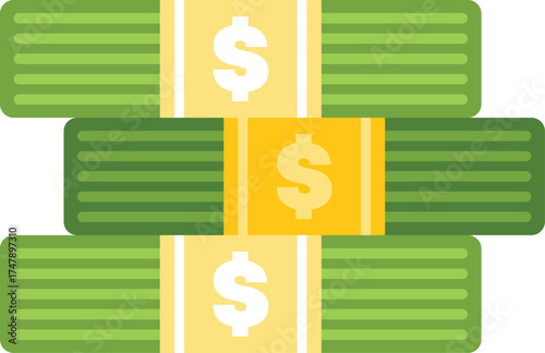 Bundles of green cash forming a stack, representing savings, finance, investment, and wealth accumulation