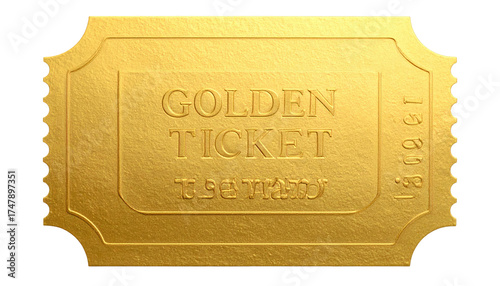 A golden, ornate ticket with 
