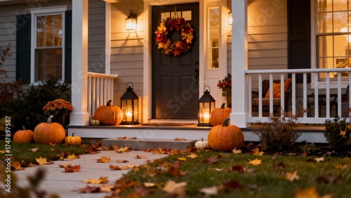 Autumn Porch Decor with Pumpkins