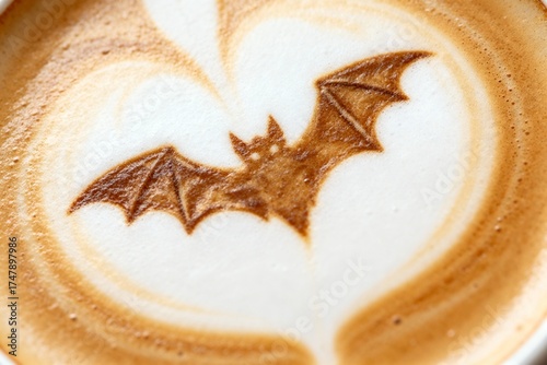 Latte with Halloween Bat Foam Art