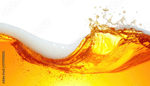 Close-up of frothy liquid with bubbles and splashes, against a dark background