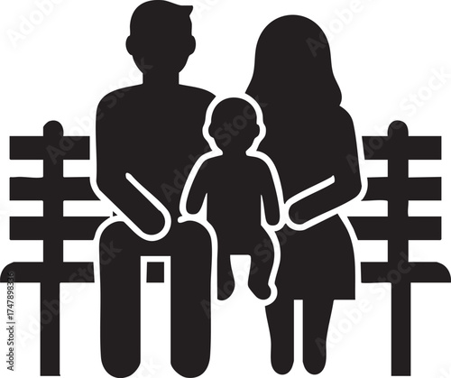 Family Sitting on Bench Silhouettes Representing Parenthood, Love, and Togetherness