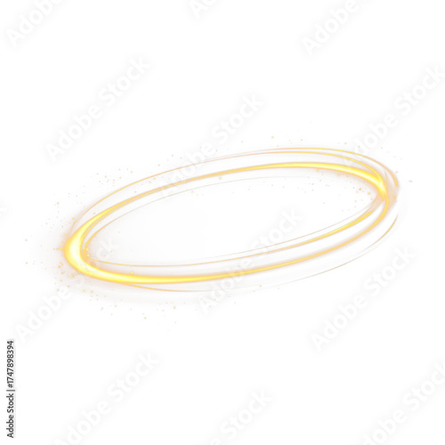 Golden angel halo PNG with realistic glow, shining illumination, and transparent background, ideal for religious illustrations, spiritual art projects, and heavenly celebration designs