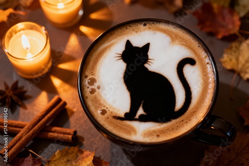 Halloween Coffee with Cat Art