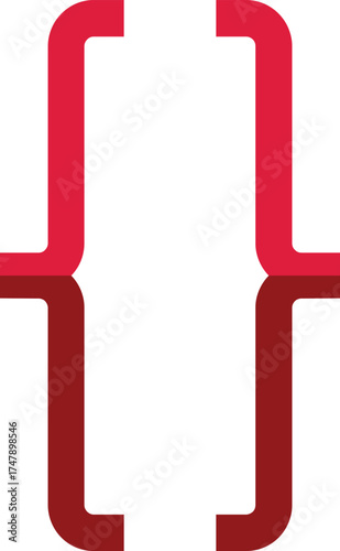 Red curly brackets symbolize programming, coding, and software development, creating a visual representation of technology and code structure