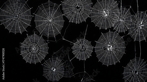 Mysterious Halloween pattern, spiders and spider webs, transparent background, Happy Halloween
