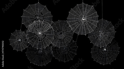 Mysterious Halloween pattern, spiders and spider webs, transparent background, Happy Halloween
