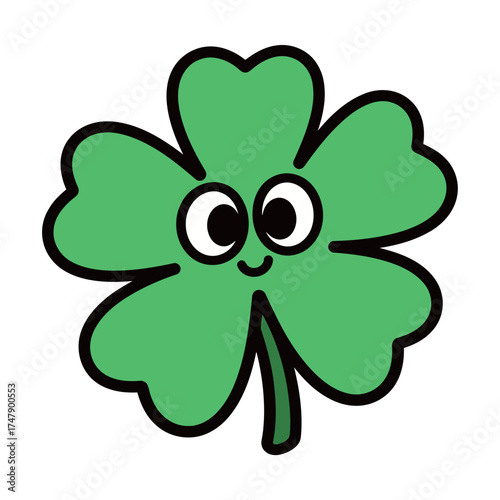 Happy Four Leaf Clover Lucky Charm Cartoon Character Vector Illustration