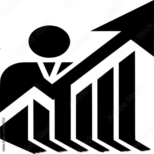 Business Growth Icon: A clean, minimalist icon depicting a figure progressing upward along a growth graph, symbolizing business expansion and success. 