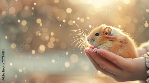 A pair of hands playfully interacts with a hamster.