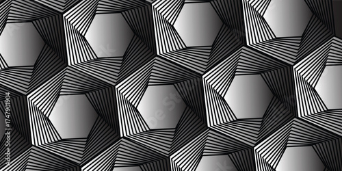 Abstract Grayscale Hexagon Pattern with Gradient Background, Vector illustration