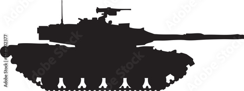 Military Tank Silhouettes Rotating Turret Tracks Side View Black and White