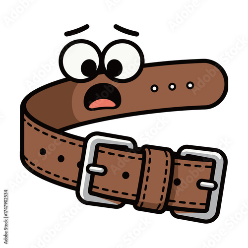 Shocked Brown Leather Belt with Buckle Cartoon Character Vector Illustration