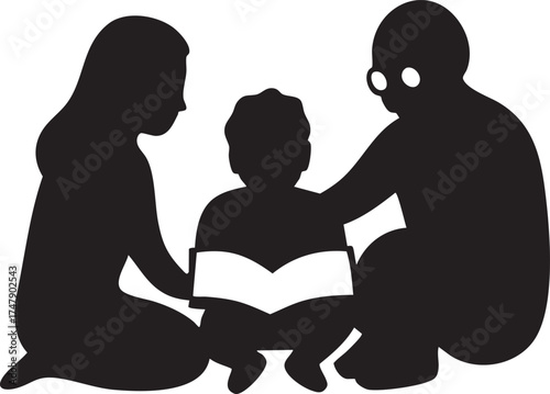 Multi Generational Family Reading Together Silhouette