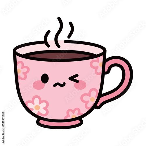 Cute Winking Hot Coffee or Tea Cup Cartoon Vector Illustration