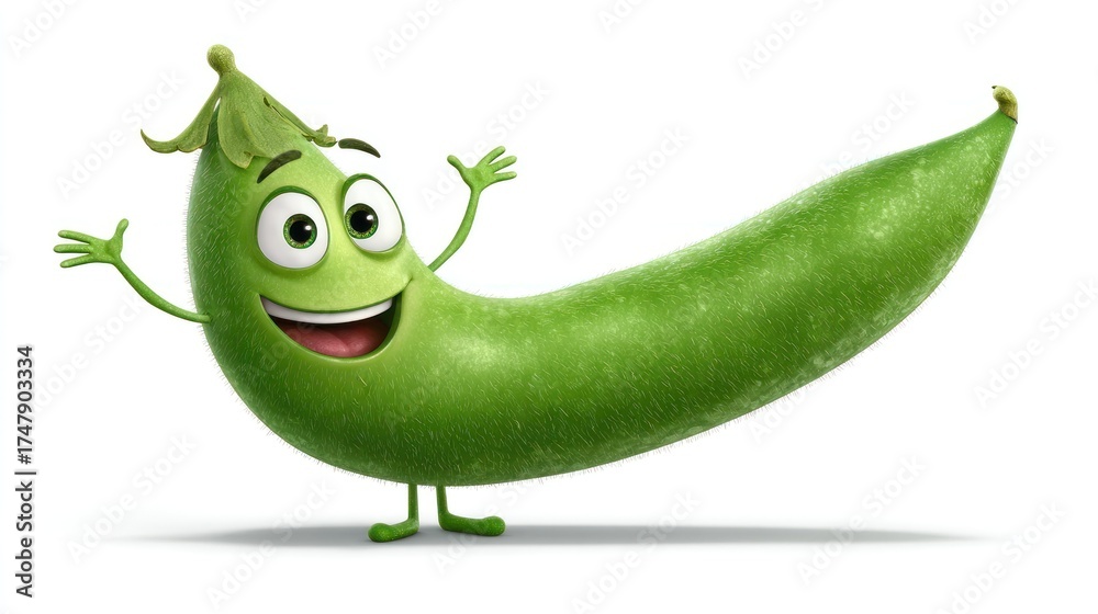 Obraz premium Cartoon pea with happy expression