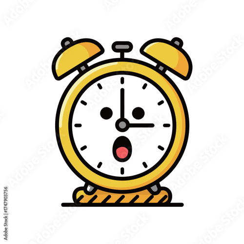 Surprised Yellow Alarm Clock Cartoon Character Vector Illustration