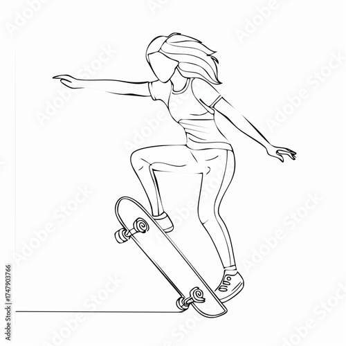 women skateboard player silhouettes are dynamic vector illustrations of athlete action in sport