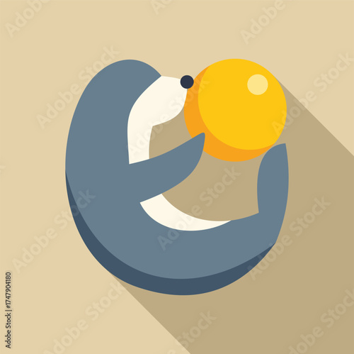 Adorable cartoon seal playfully holding a bright yellow ball, showcasing the joy and curiosity of marine life
