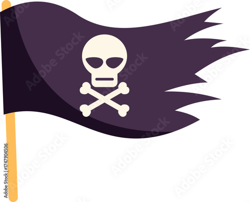 Jolly roger waving in the wind, symbol of piracy and rebellion