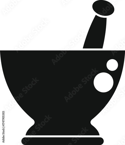Black silhouette of mortar and pestle, essential tools for preparing herbal remedies and traditional medicine