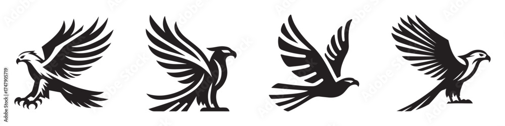 Obraz premium Nature Landscape Outdoor Desert Eagle Icon, Flat Silhouette of a Wildlife Animal Vector for Adventure Illustration Design