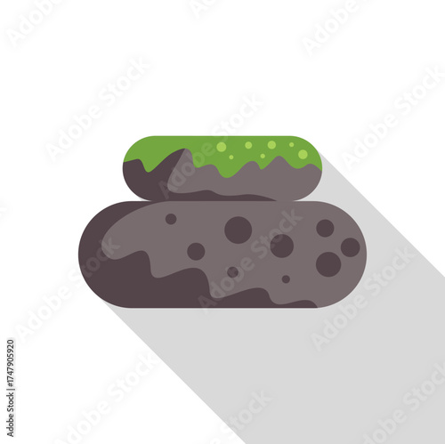 Two gray stones covered with green moss and lichen creating a relaxing zen atmosphere