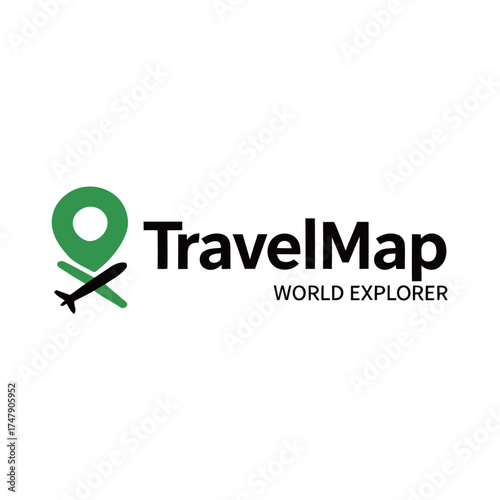 TravelMap World Explorer Pin and Airplane Logo Design