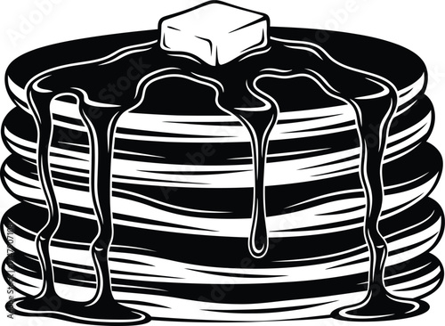 Vector art of stack of pancakes with syrup and butter
