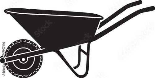 Simple Wheelbarrow Silhouettes Construction Gardening Side View Black and White